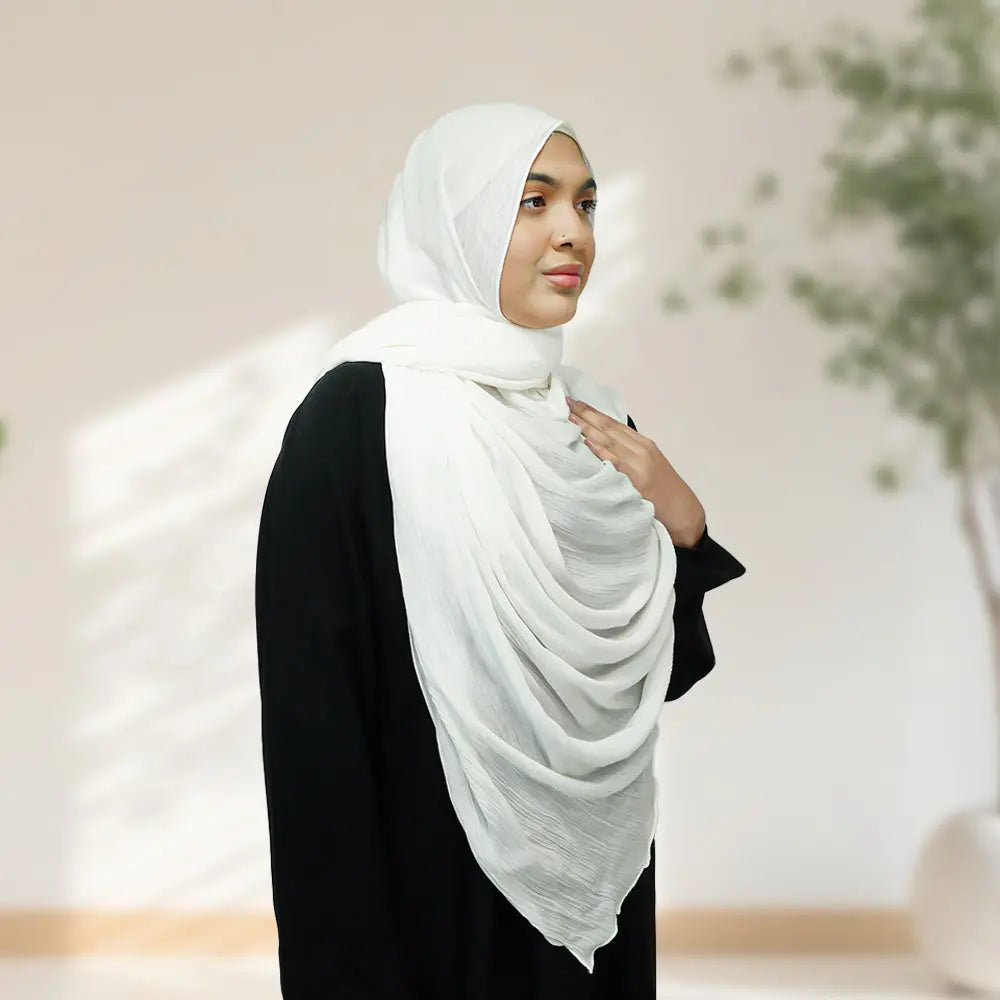 Premium Rayon Crinkle Hijab - Maxi Size - White - almanaar Islamic Store