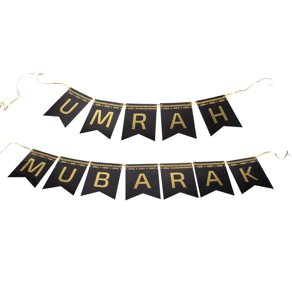 Umrah Mubarak Banner – Black & Gold Foil Paper - almanaar Islamic Store
