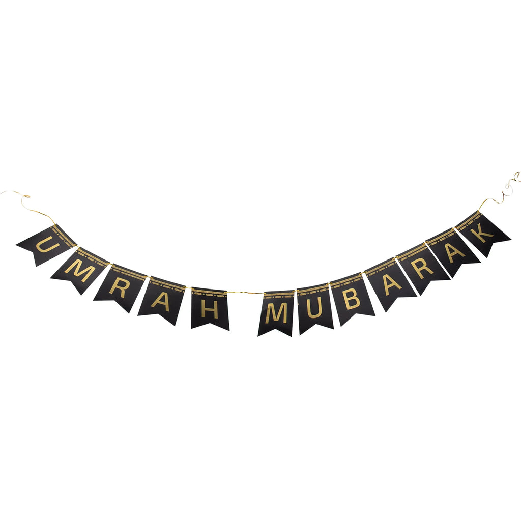 Umrah Mubarak Banner – Black & Gold Foil Paper - almanaar Islamic Store