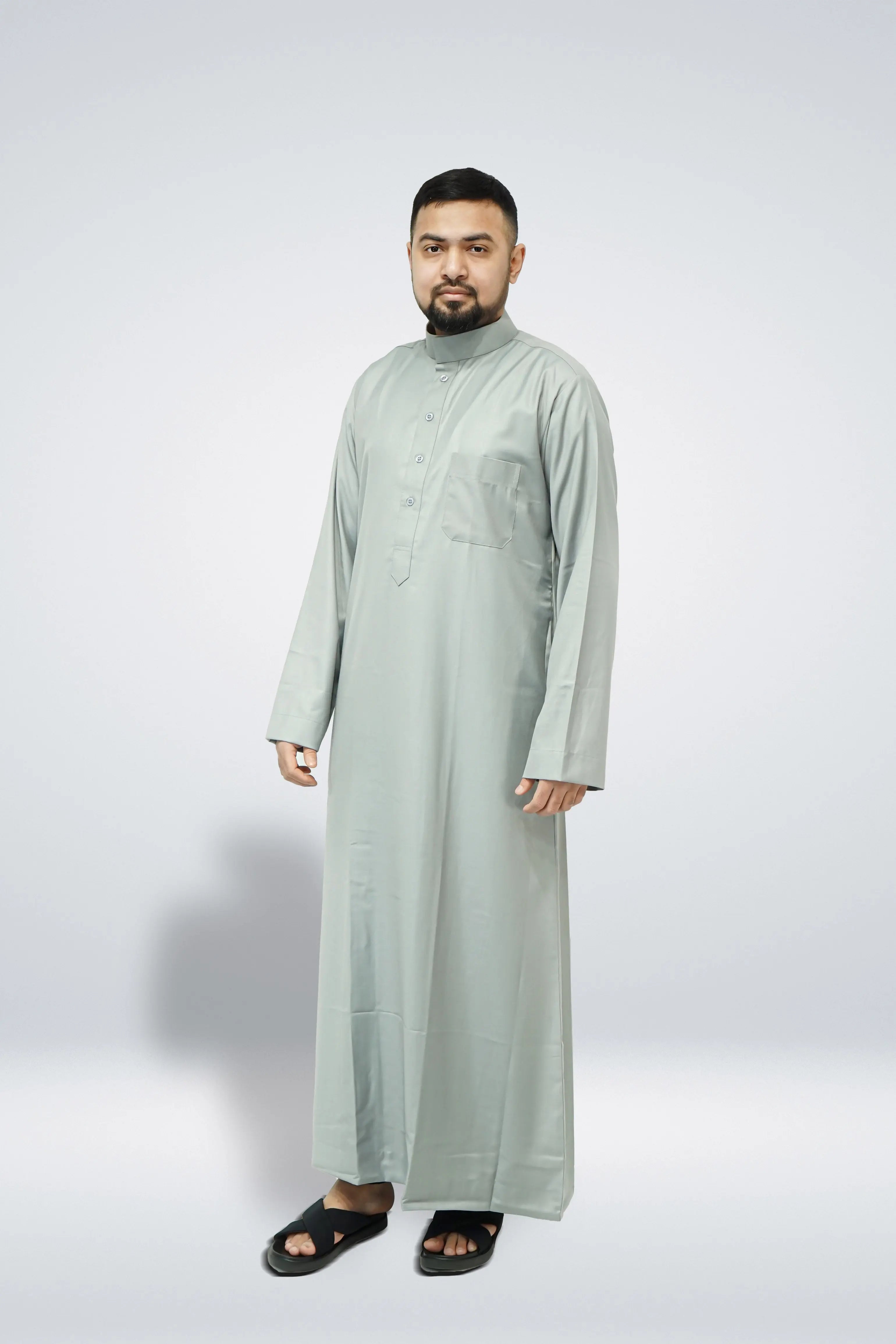 Light Grey Premium Saudi Thobe With Coller - almanaar Islamic Store