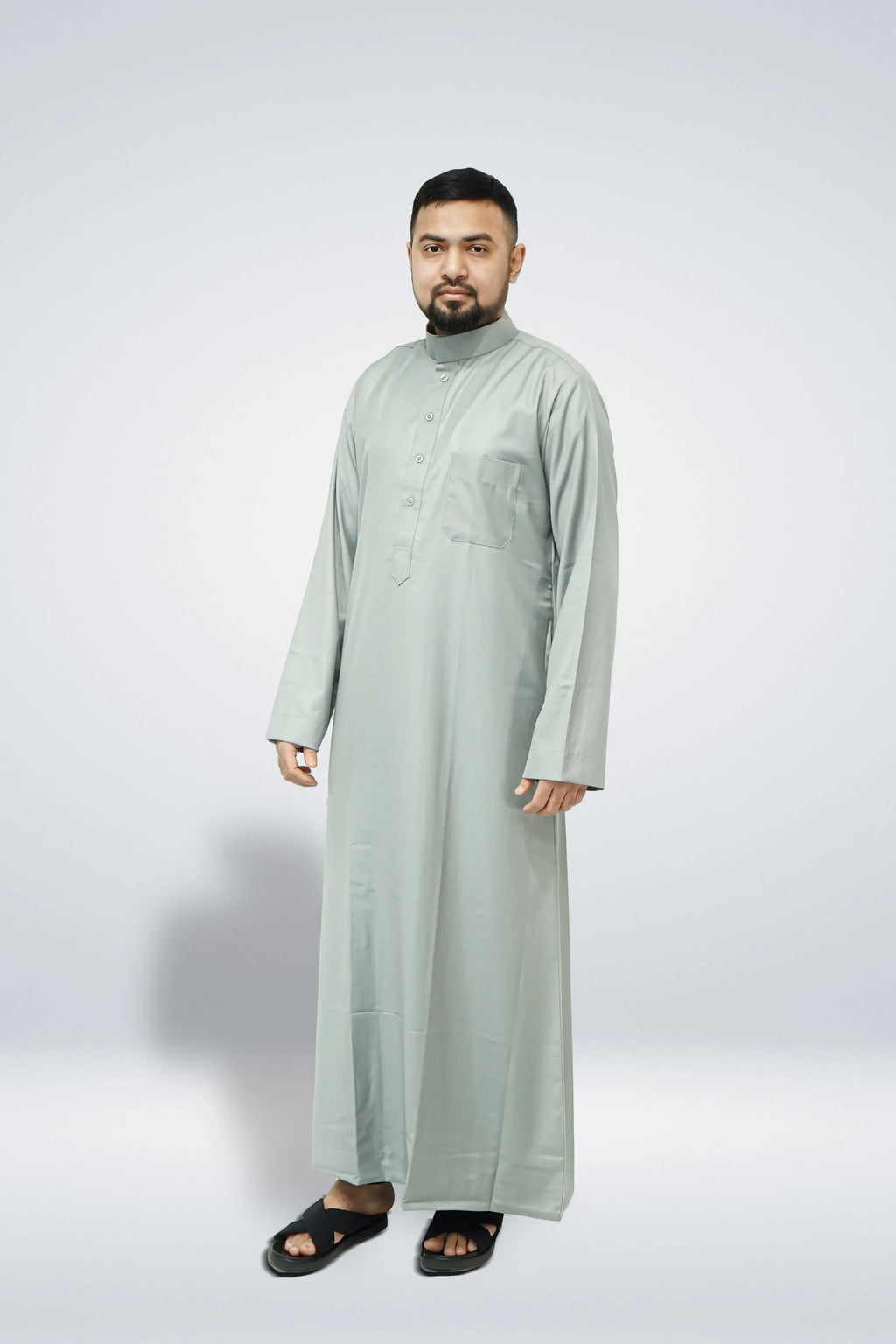 Light Grey Premium Saudi Thobe With Coller - almanaar Islamic Store