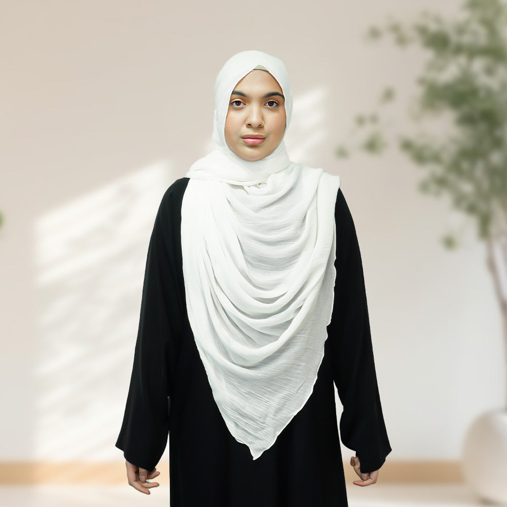 Premium Rayon Crinkle Hijab - Maxi Size - White - almanaar Islamic Store