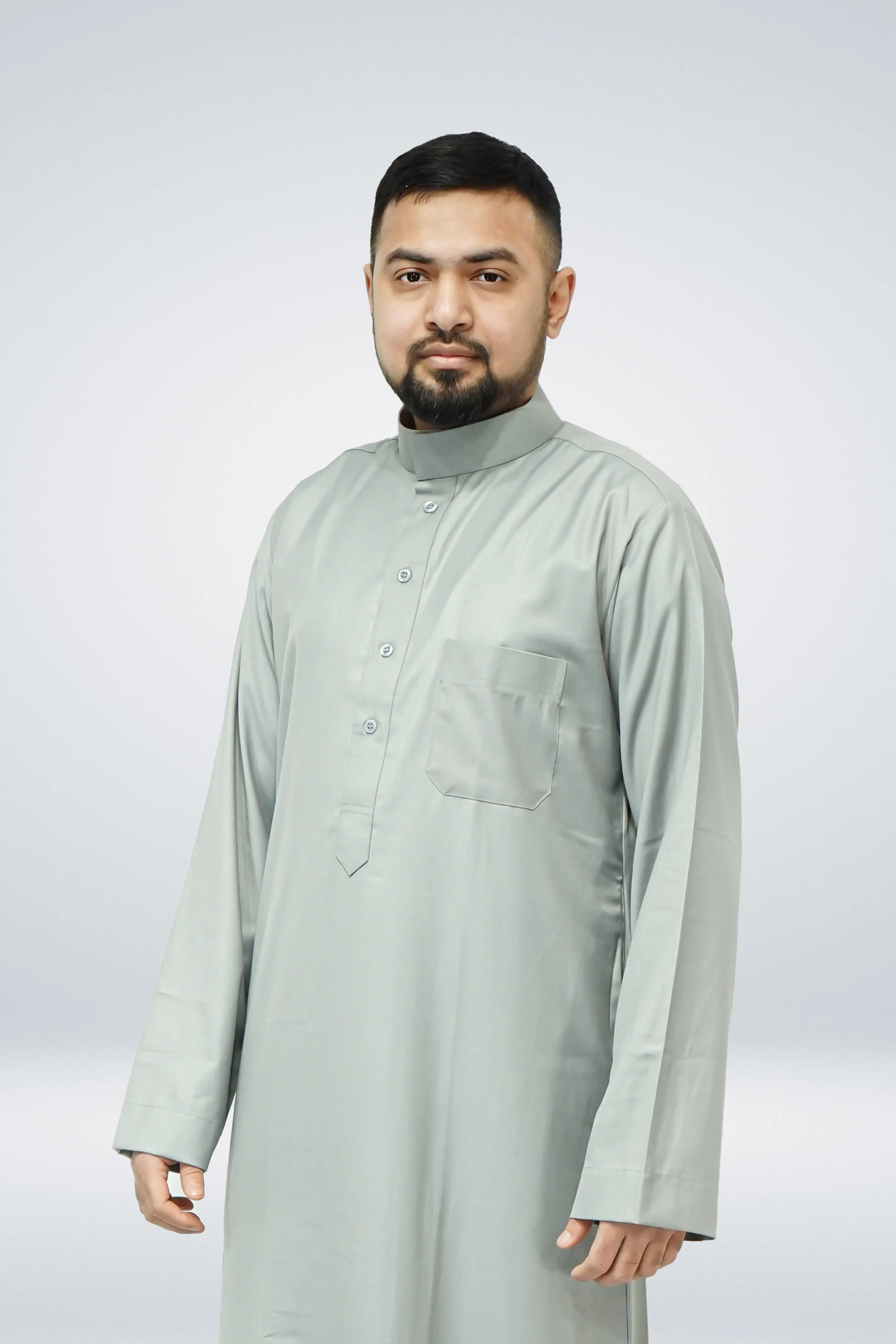 Light Grey Premium Saudi Thobe With Coller - almanaar Islamic Store