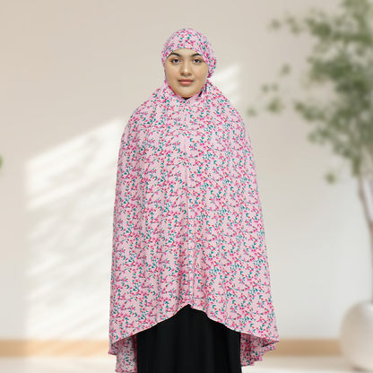 100% Cotton Floral Print Prayer Hijab Pink
