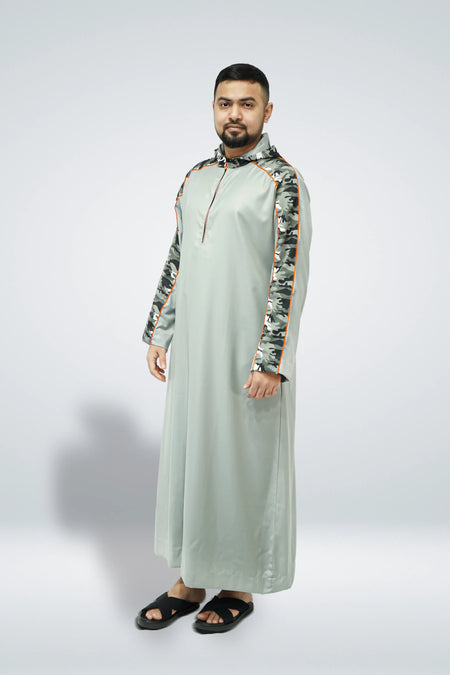 Camo Pattern Grey Hoodie Thobe - almanaar Islamic Store