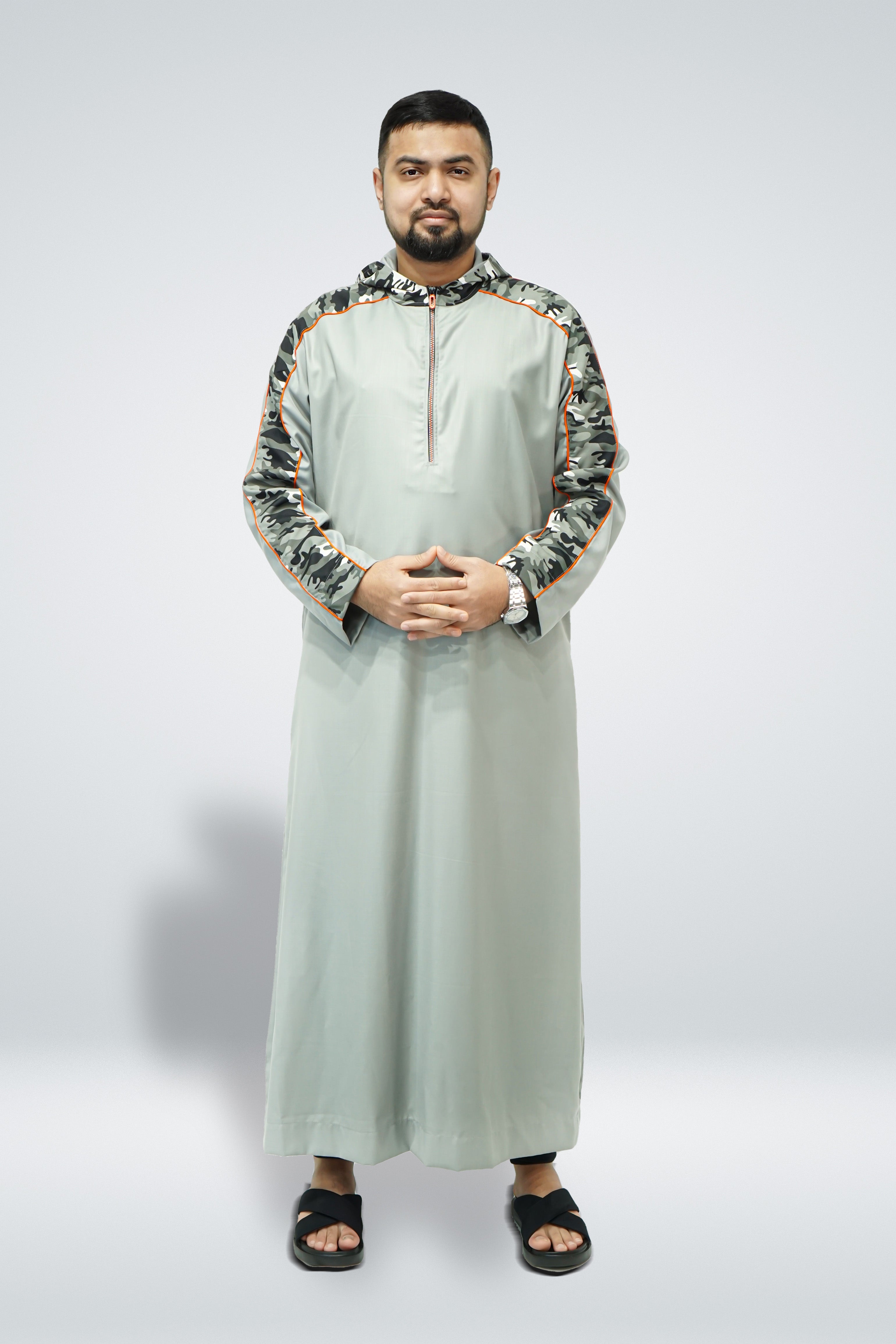 Camo Pattern Grey Hoodie Thobe - almanaar Islamic Store