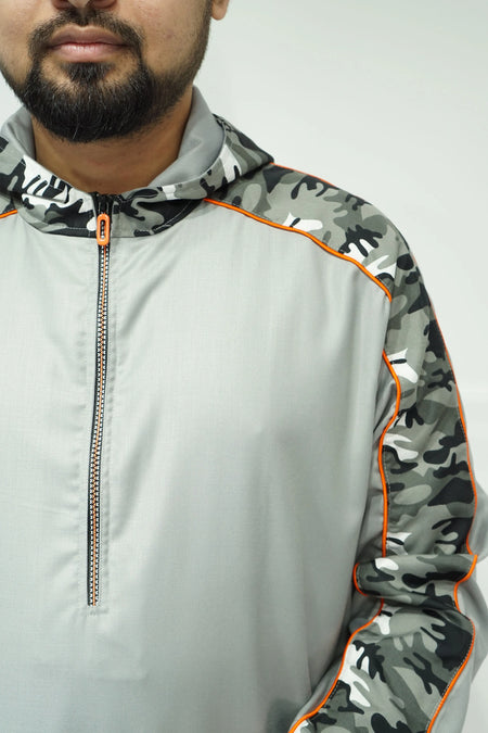 Camo Pattern Grey Hoodie Thobe - almanaar Islamic Store