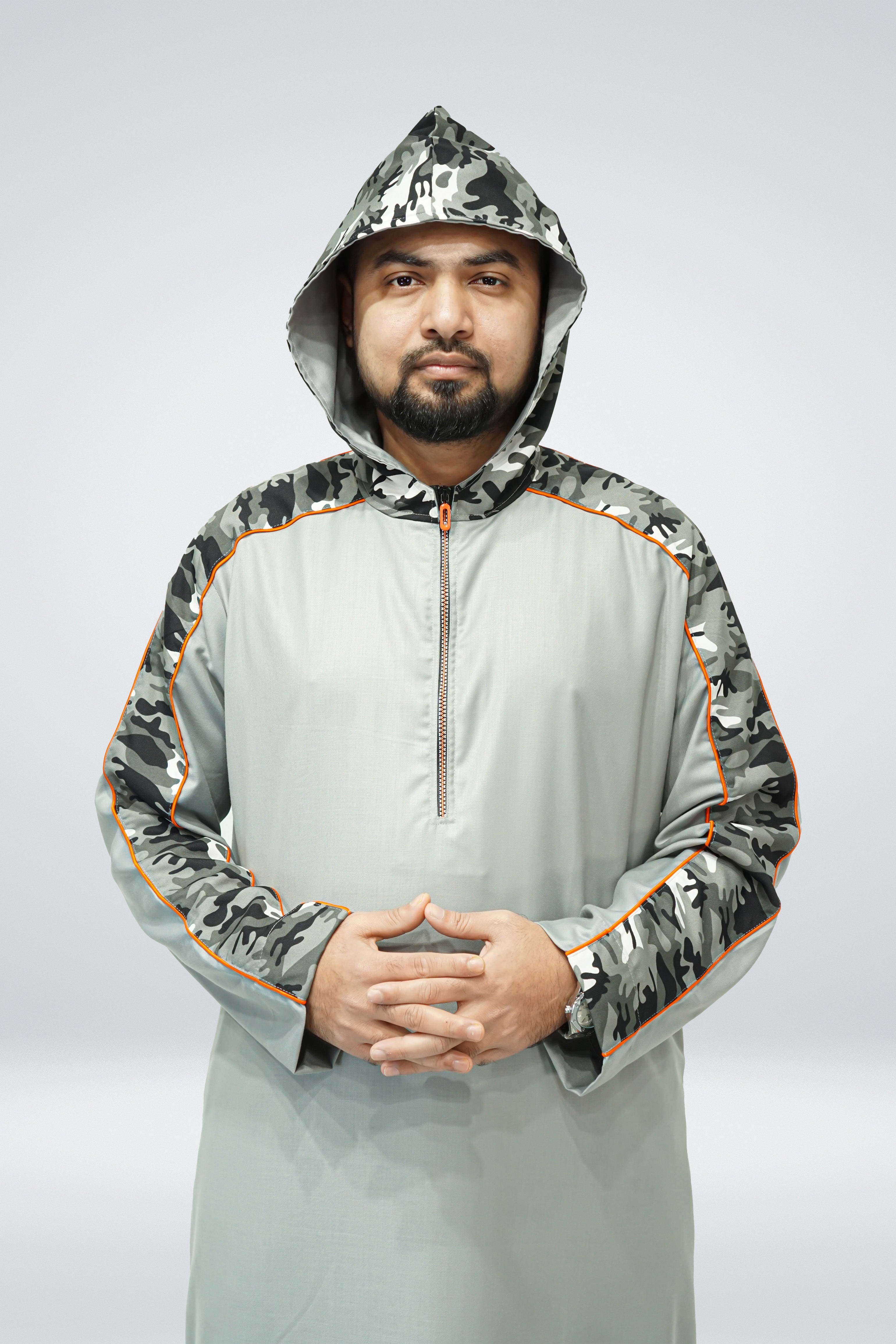 Camo Pattern Grey Hoodie Thobe - almanaar Islamic Store