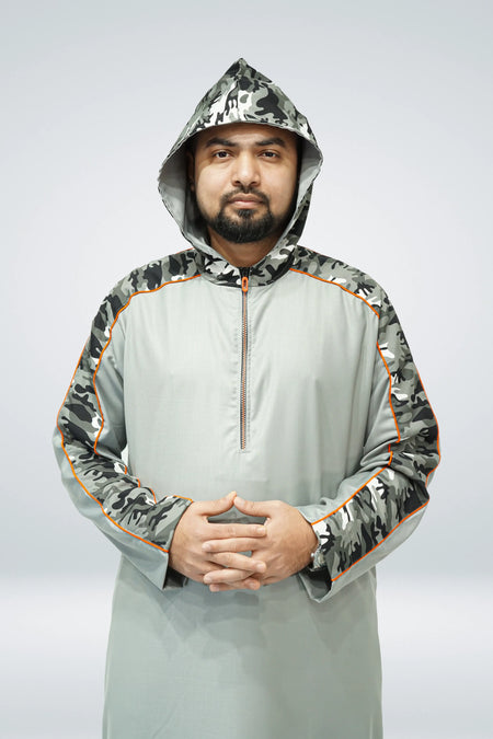 Camo Pattern Grey Hoodie Thobe - almanaar Islamic Store