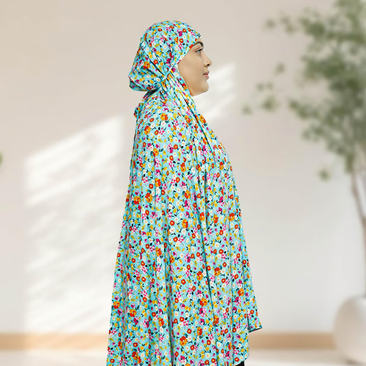 100% Cotton Floral Print Prayer Hijab Persian green