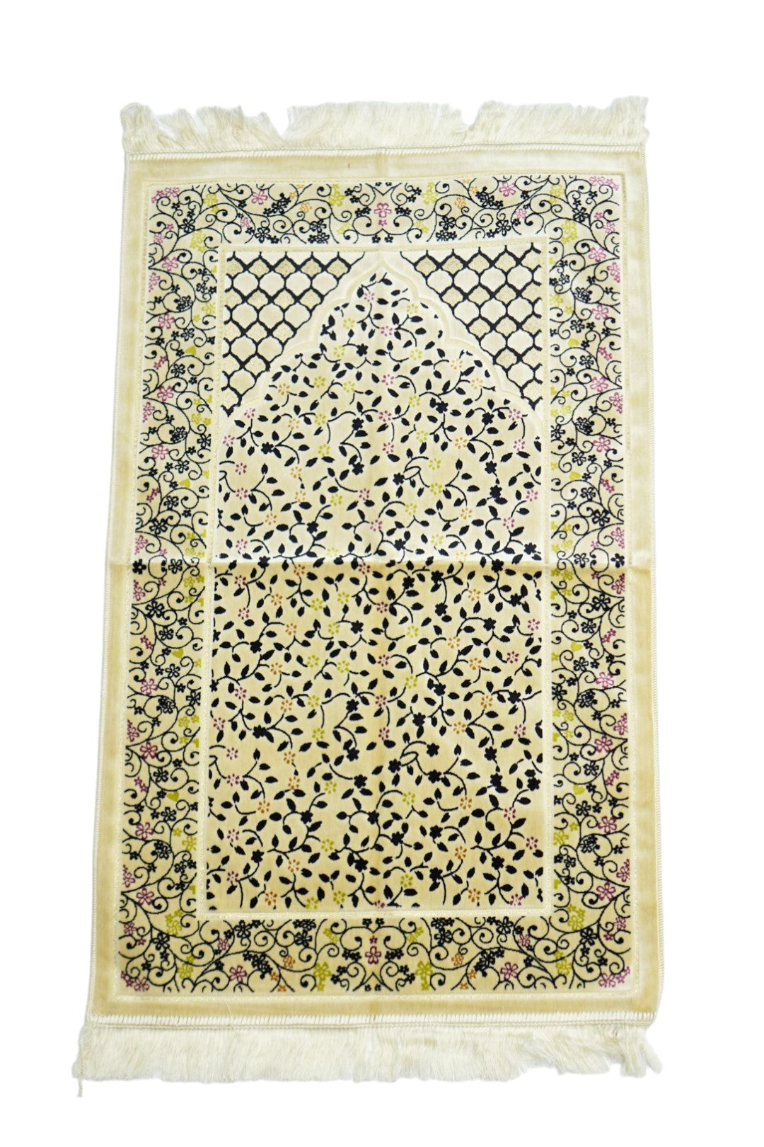 Cream Beige Floral Design Turkish islamic Prayer Mat - almanaar Islamic Store