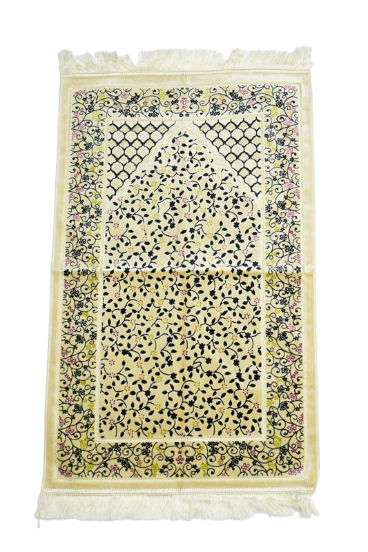 Cream Beige Floral Design Turkish islamic Prayer Mat