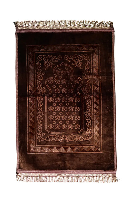 XL Soft Velvet Islamic Prayer Mat - Dark Brown China