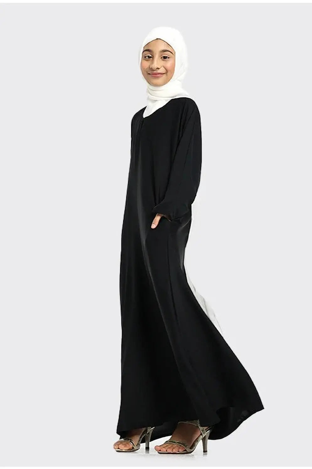 Girls Plain Nidha Abaya Black - almanaar Islamic Store