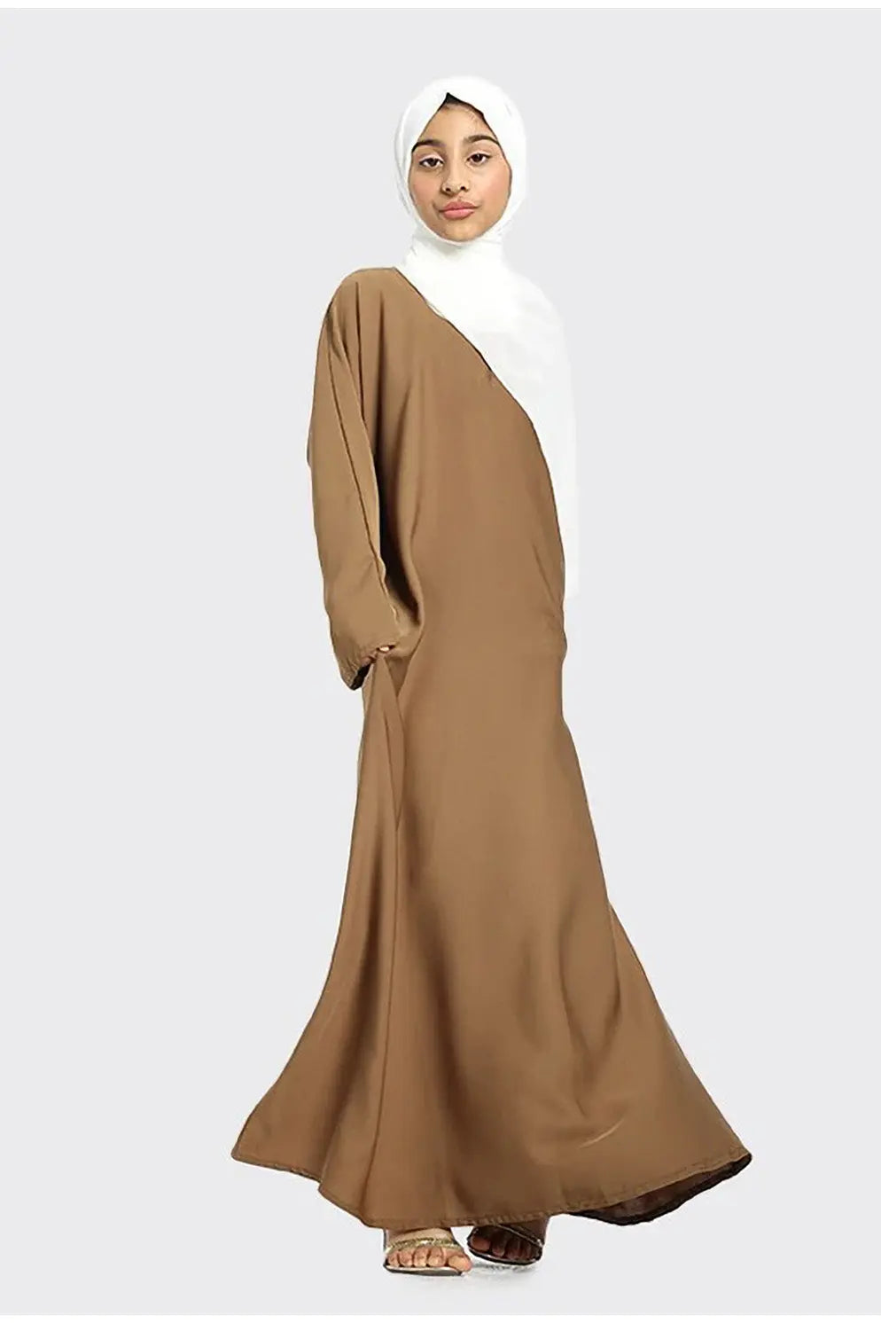 Girls Plain Nidha Abaya Light Brown - almanaar Islamic Store