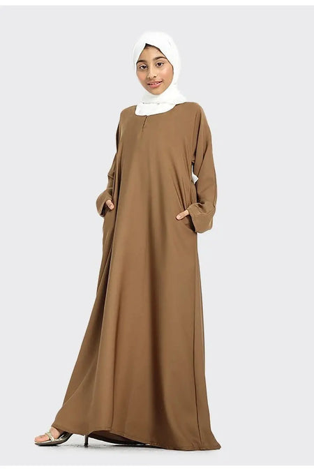 Girls Plain Nidha Abaya Light Brown - almanaar Islamic Store