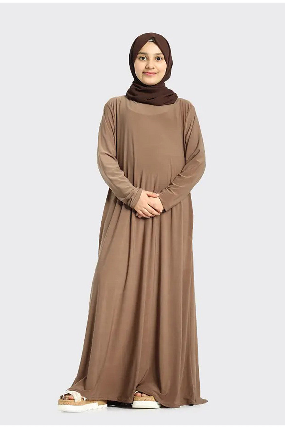 Plain Jersey Abaya Girls Caramel - almanaar Islamic Store