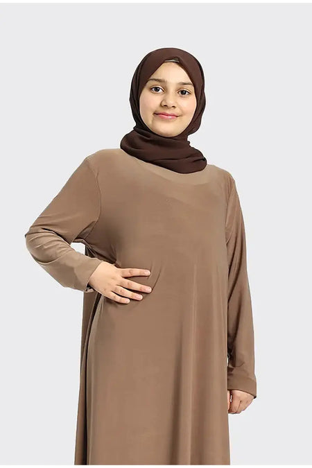 Plain Jersey Abaya Girls Caramel - almanaar Islamic Store