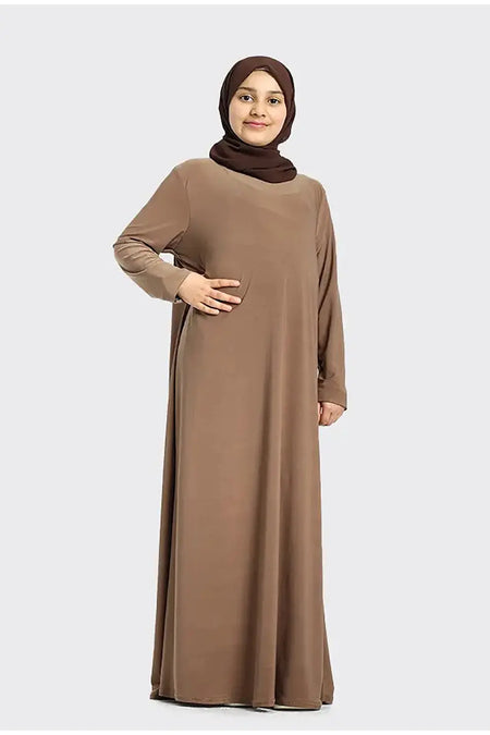 Plain Jersey Abaya Girls Caramel - almanaar Islamic Store