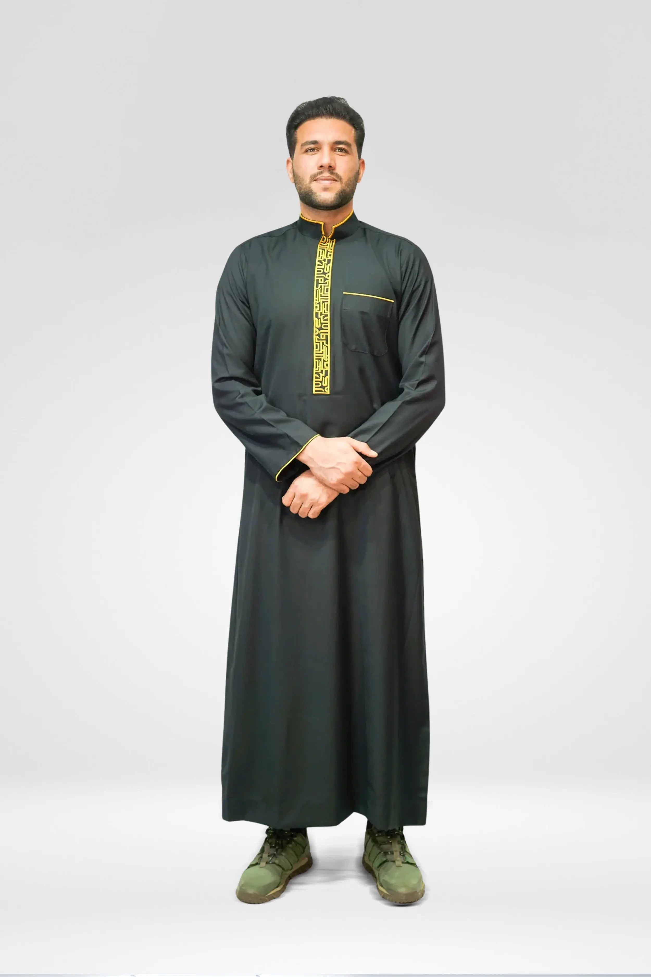 Black Luxury Designer Thobe With Collar almanaar