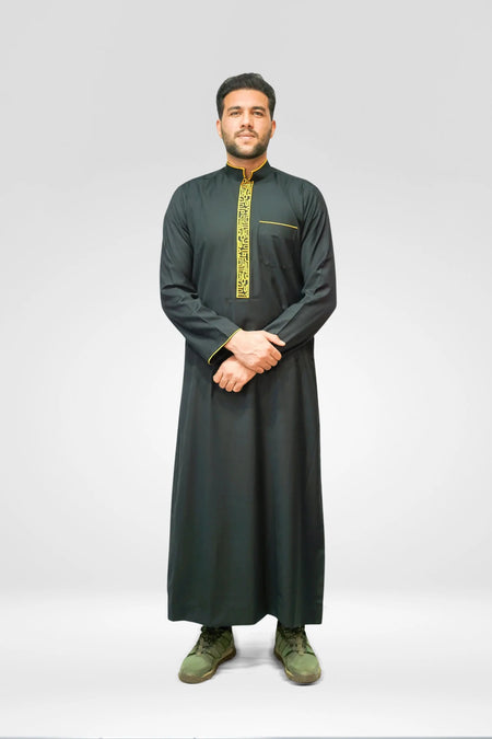 Black Luxury Designer Thobe With Collar almanaar