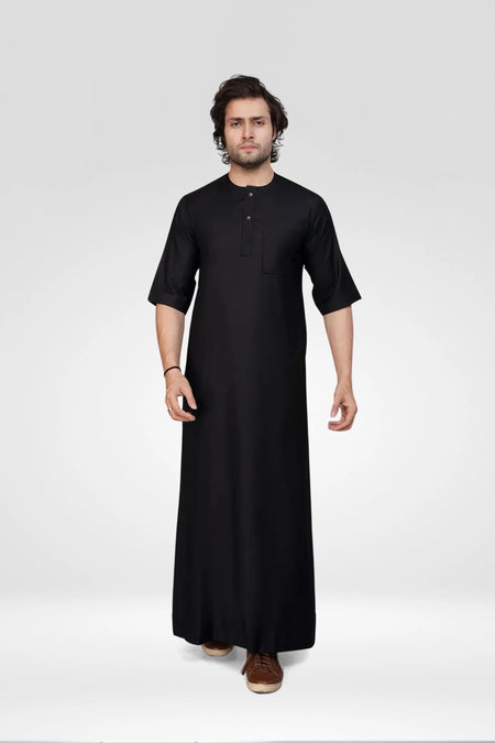 Black Short Sleeve Thobe With Buttons almanaar