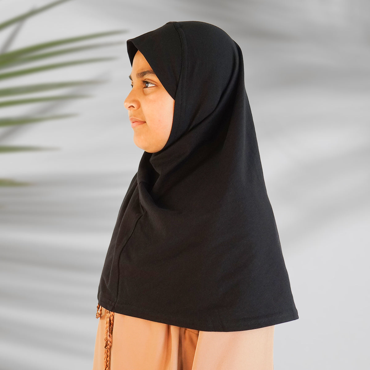 Children’s Plain Cotton Pull-On Hijab Black Almanaar