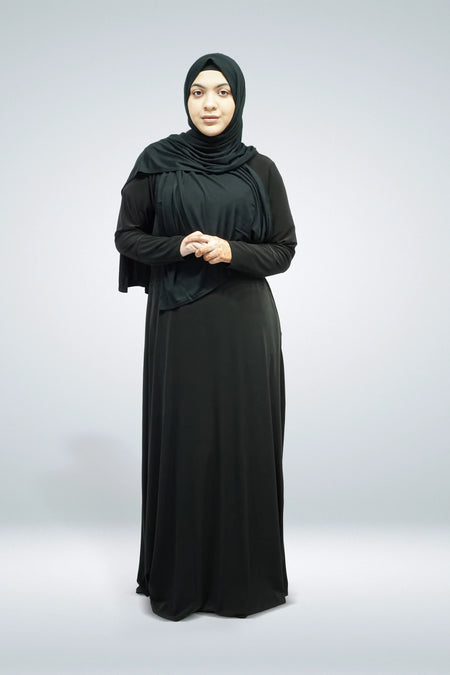 Black Plain Jersey Abaya With Pocket - almanaar Islamic Store