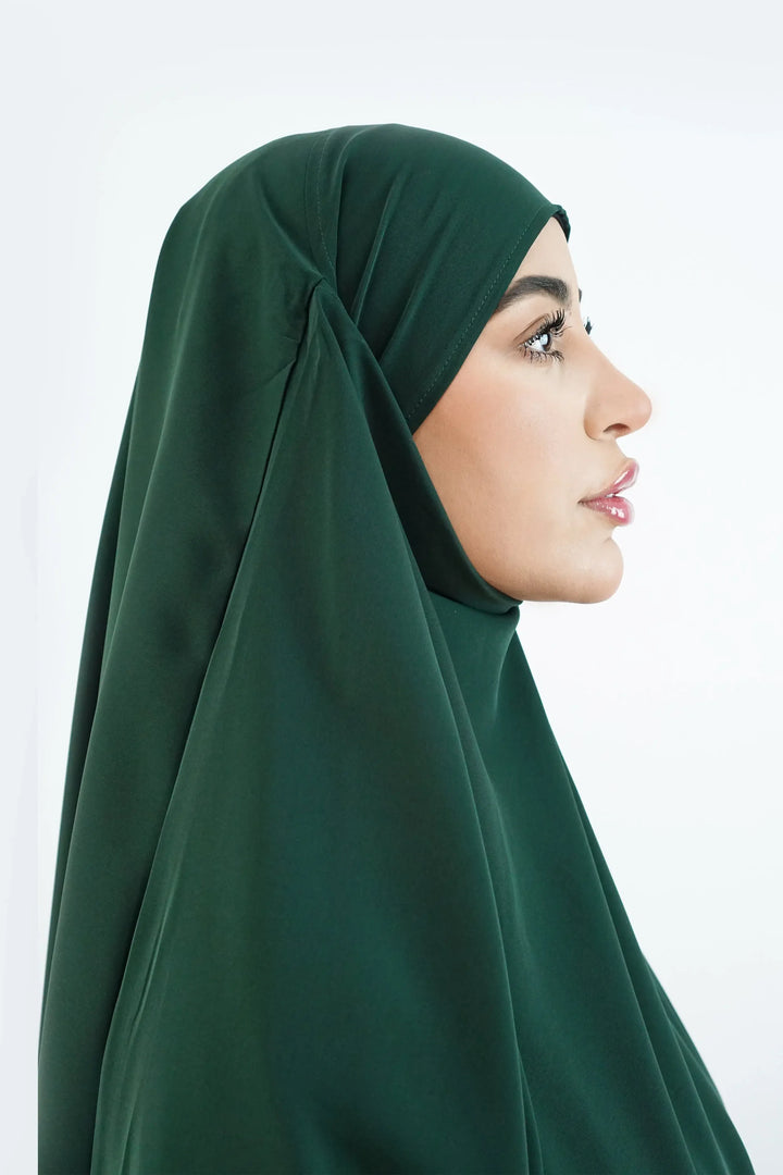 One Layer Khimar Elegant – Modina Silk Bottle Green - Almanaar Islamic ...