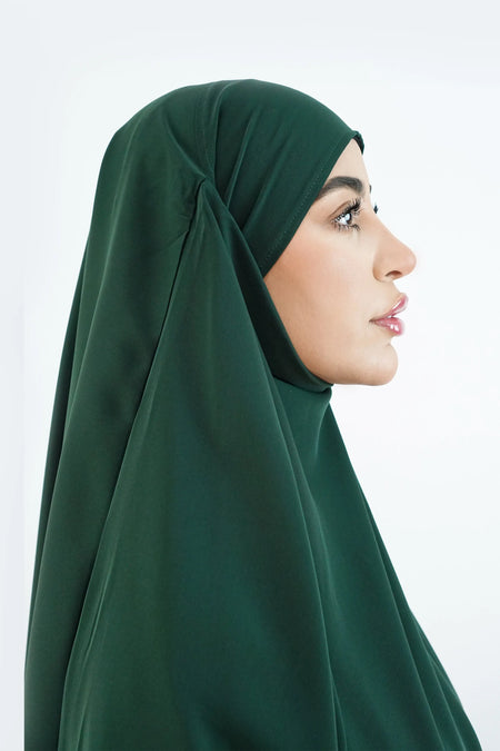 Elegant One-Layer Khimar – Modina Silk Bottle Green almanaar Islamic Store