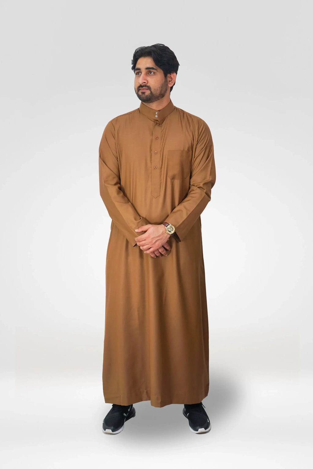 Light Brown Premium Saudi Thobe With Collar - almanaar Islamic Store