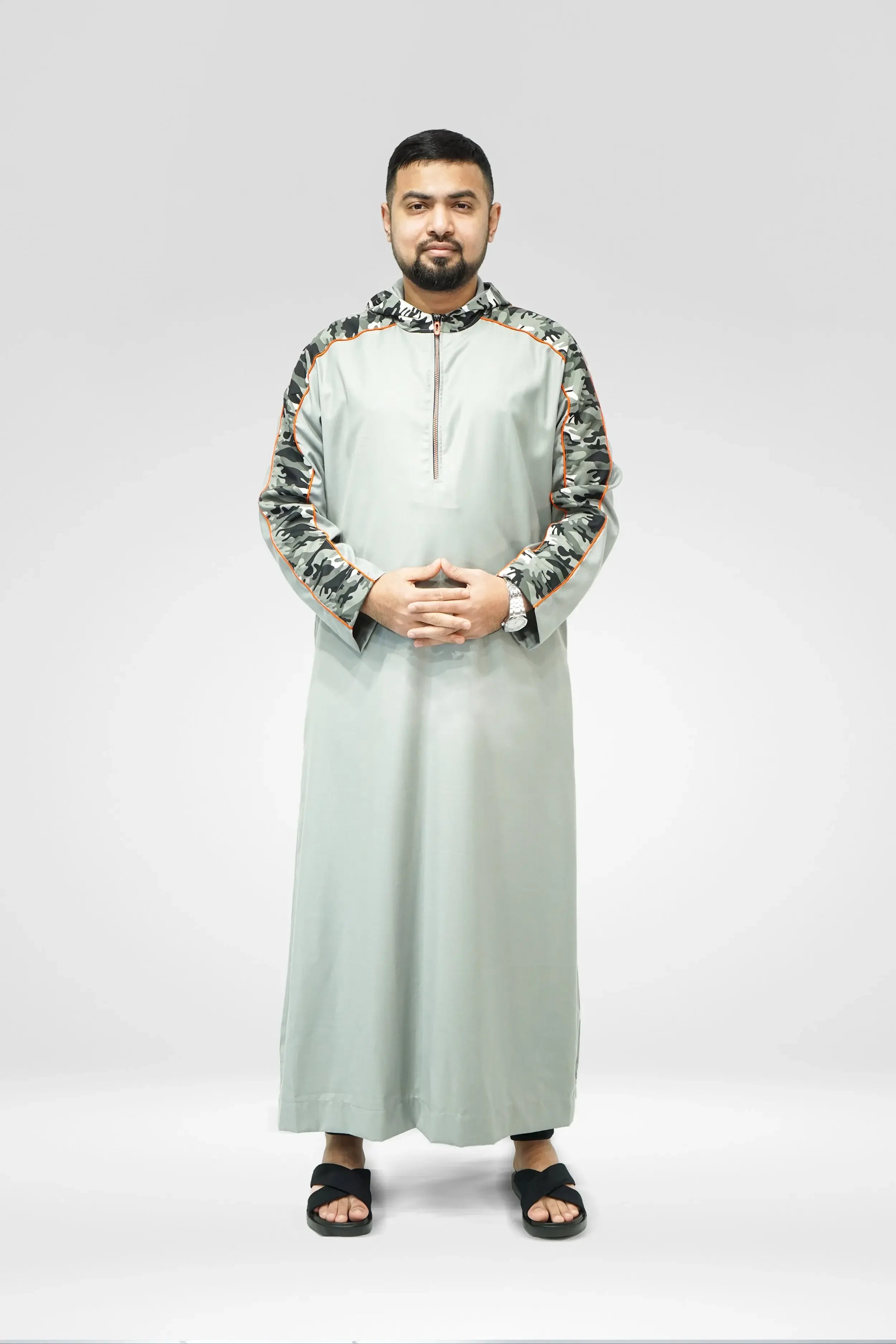 Camo Pattern Grey Hoodie Thobe - almanaar Islamic Store