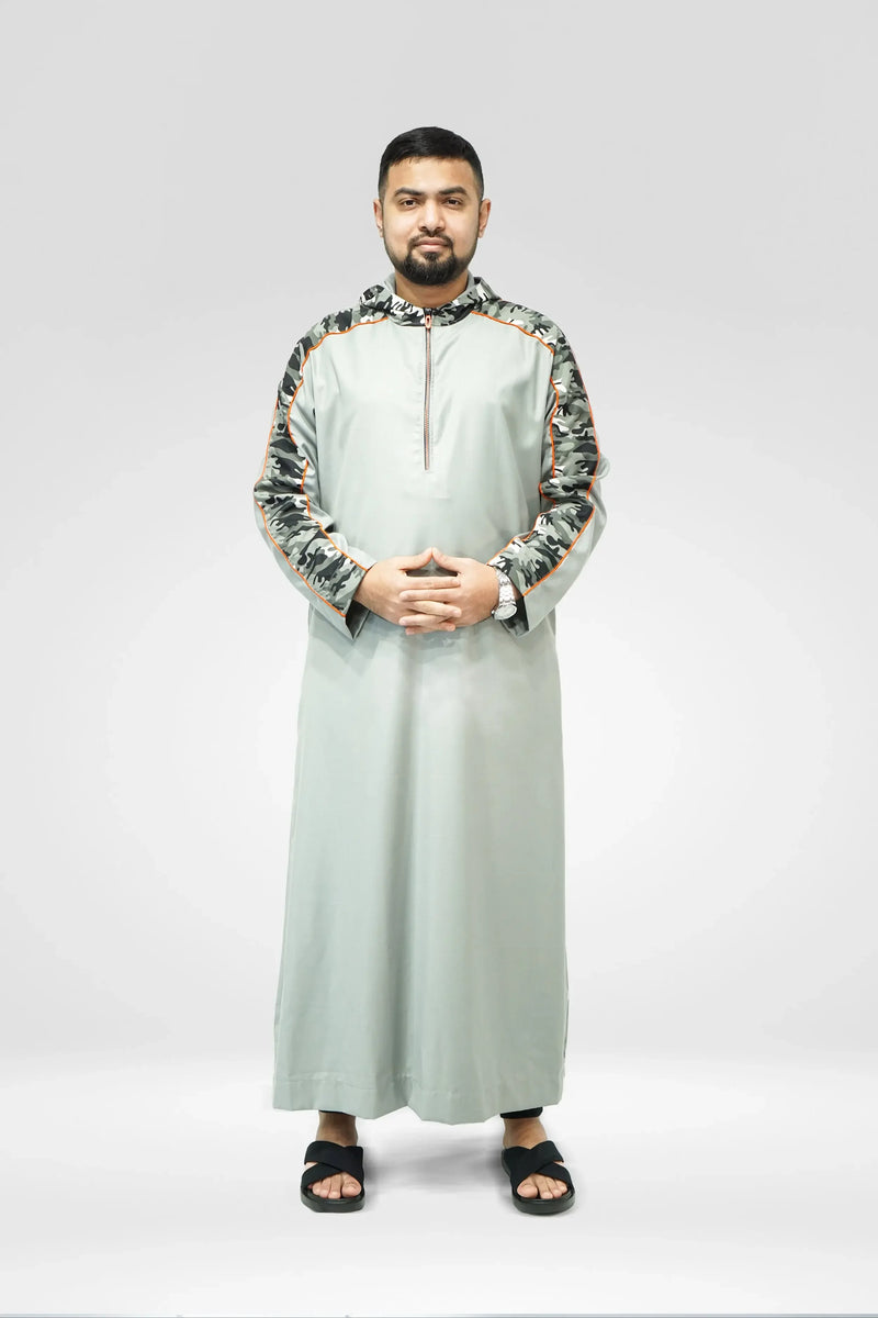 Camo Pattern Grey Hoodie Thobe - almanaar Islamic Store