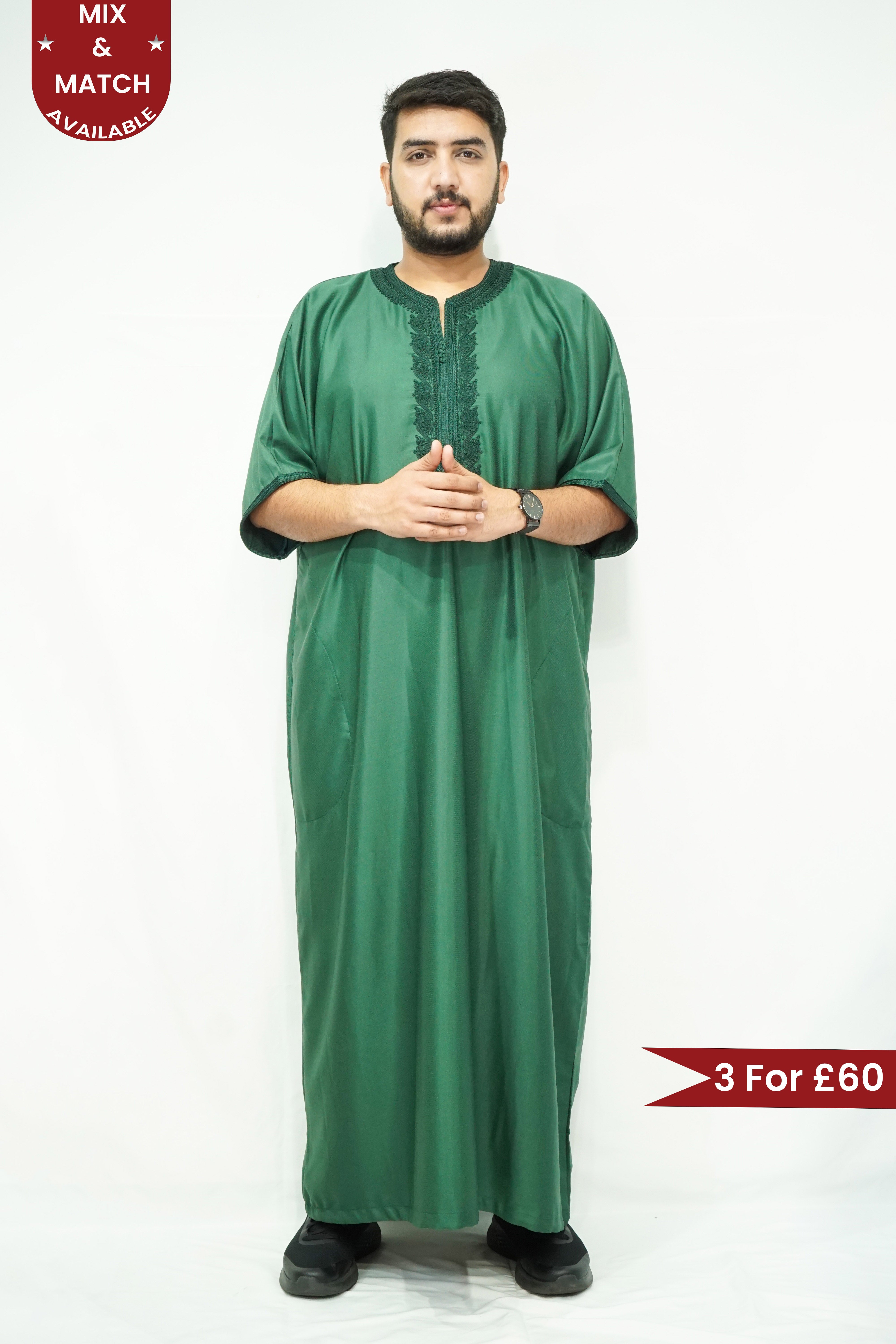 Green Moroccan Short Sleeve Gandoura - almanaar Islamic Store