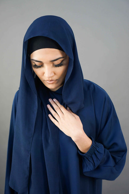 Plain Elastic Sleeve Abaya with Pocket – Premium Nidha Fabric (Navy)