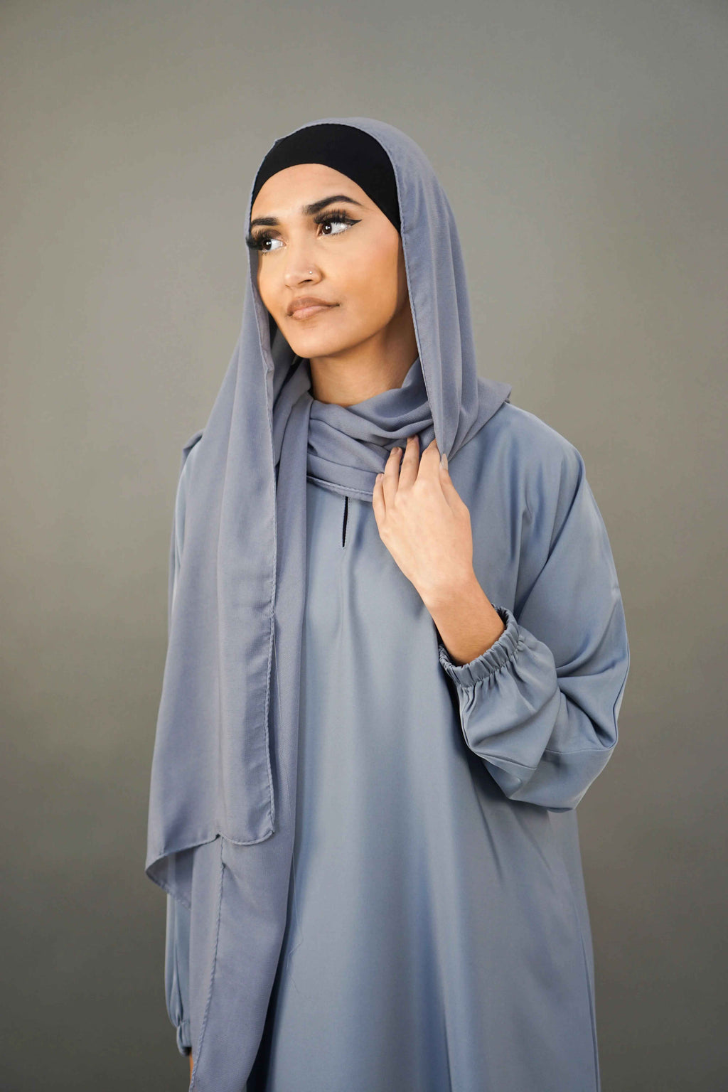 Plain Elastic Sleeve Abaya with Pocket – Premium Nidha Fabric (Grey)
