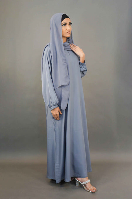 Plain Elastic Sleeve Abaya with Pocket – Premium Nidha Fabric (Grey)