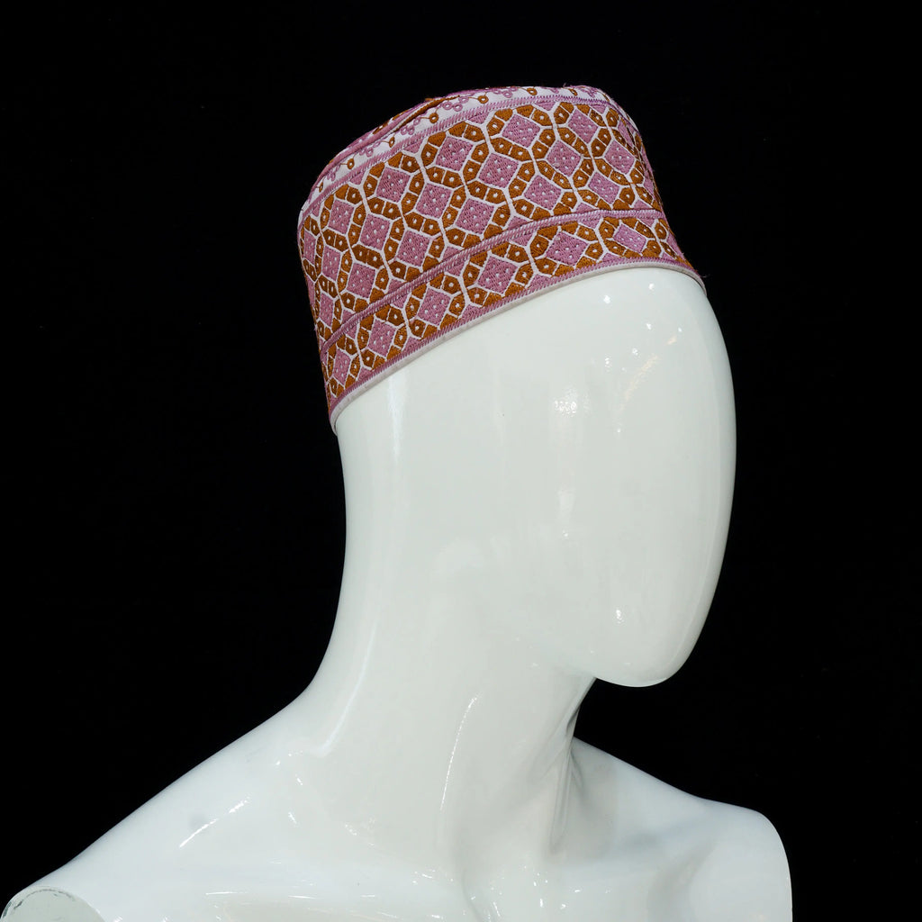 Pink & Brown Tall Omani Arab Style African Prayer Hat almanaar Islamic Store