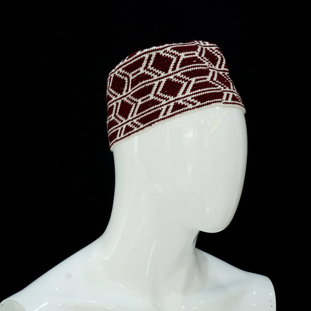 Maroon Woven Solid Prayer Hat - almanaar Islamic Store