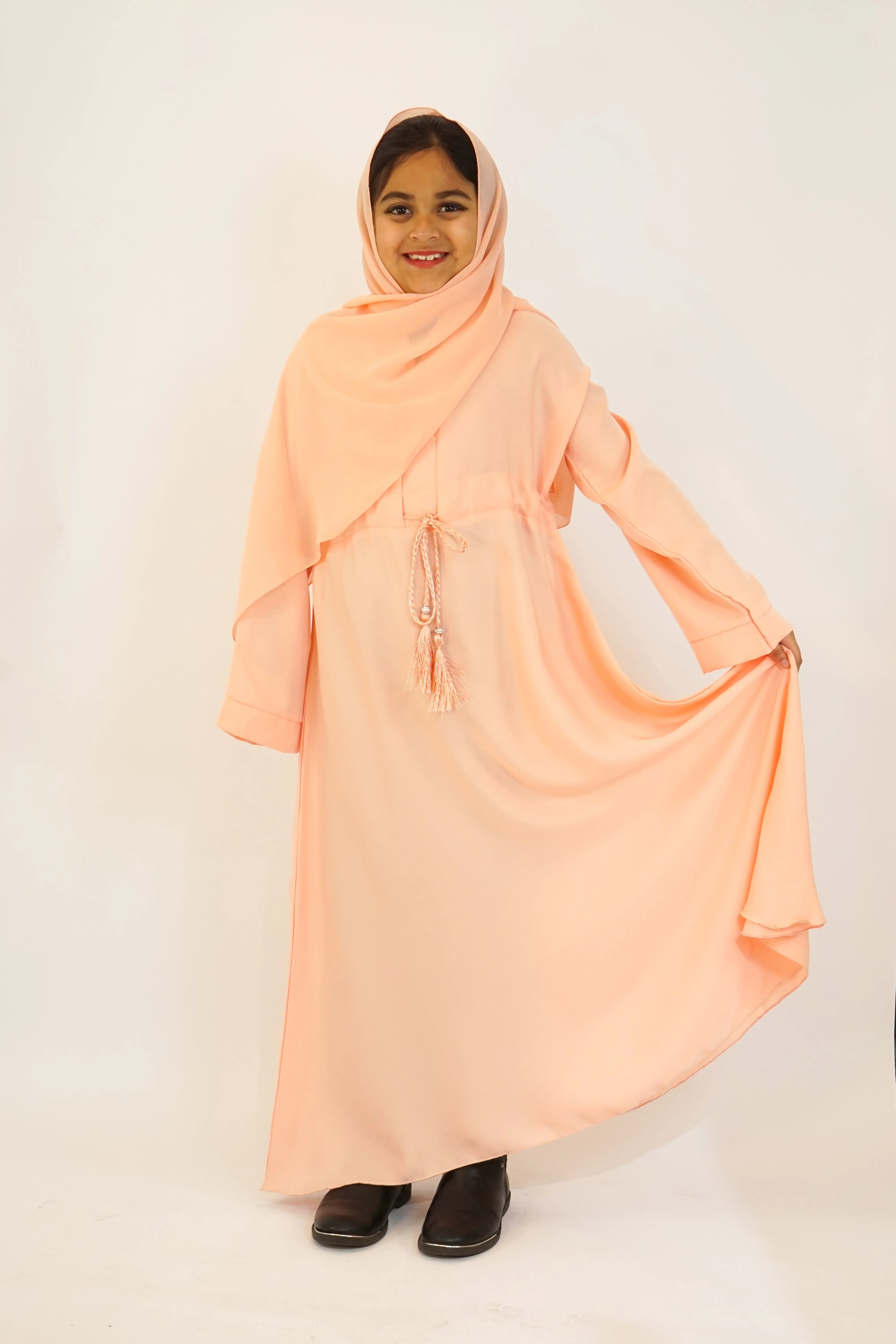 Girls Umbrella Belt Abaya Peach almanaar Islamic Store