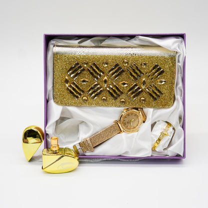 Ladies Gift Set Watch|Perfume|Bracelet|Clutch