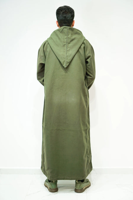 Olive Green Moroccan Woolen Hoodie Winter Thobe - almanaar Islamic Store