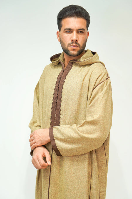 Gold Premium Moroccan Winter Hoodie Thobe - almanaar Islamic Store