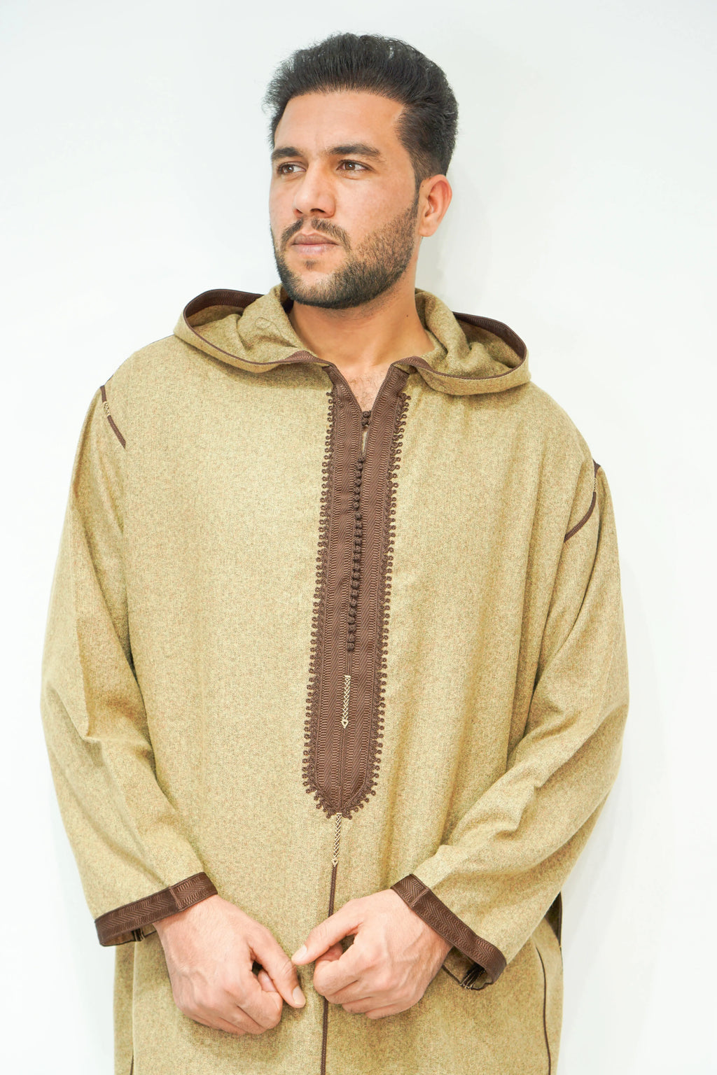 Gold Premium Moroccan Winter Hoodie Thobe - almanaar Islamic Store