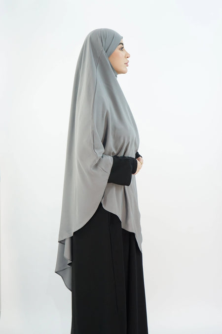 Hurrem Turkish Khimar with Niqab – Modina Silk Grey almanaar Islamic Store