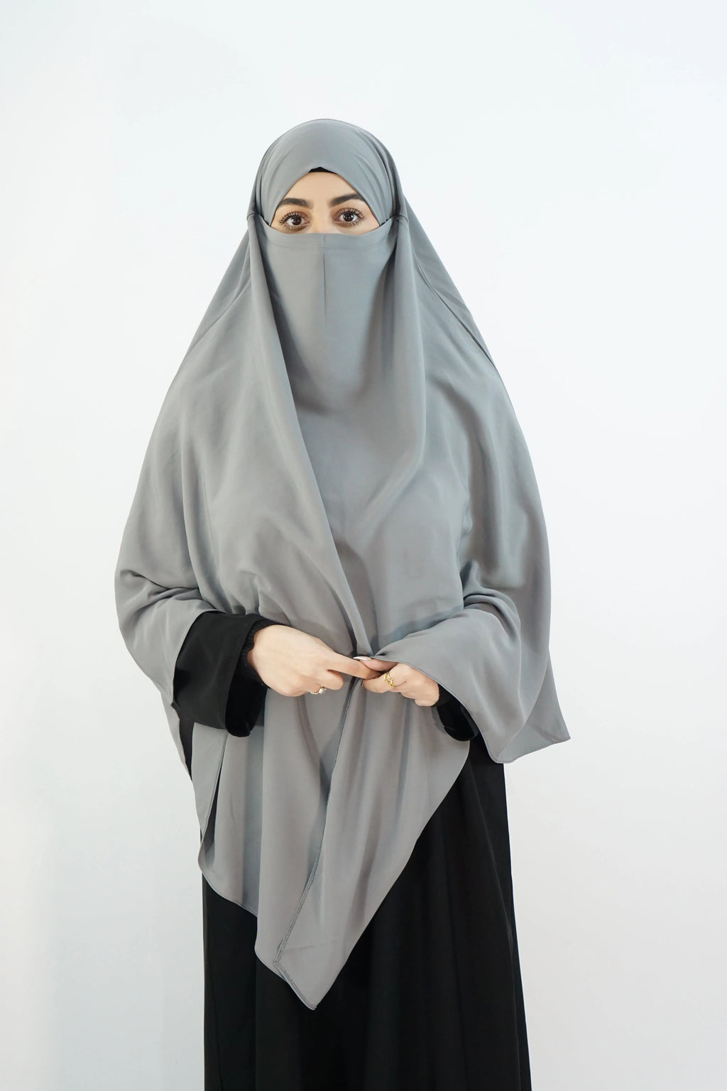 Hurrem Turkish Khimar with Niqab – Modina Silk Grey almanaar Islamic Store