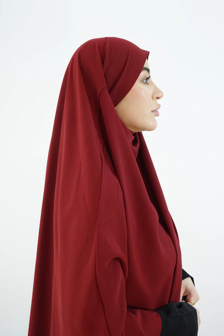 Hurrem Turkish Khimar with Niqab – Modina Silk Maroon almanaar Islamic Store