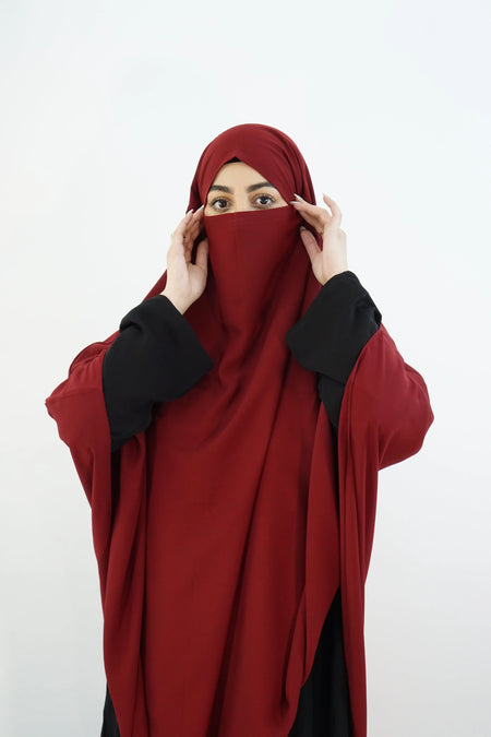 Hurrem Turkish Khimar with Niqab – Modina Silk Maroon almanaar Islamic Store