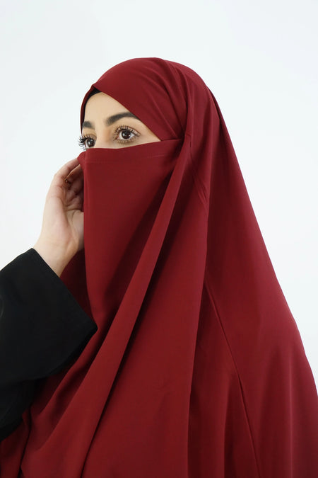 Hurrem Turkish Khimar with Niqab – Modina Silk Maroon almanaar Islamic Store