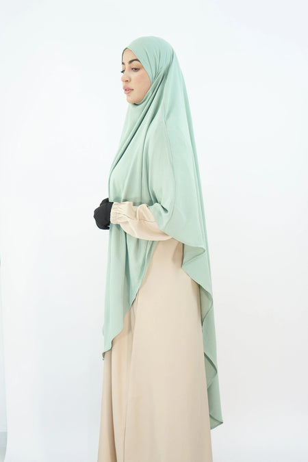 Elegant Long Khimar – Seaway Fabric in Mint almanaar Islamic Store